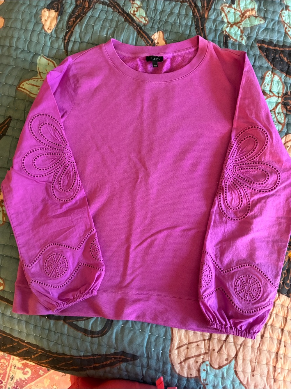 Talbots Bright Pink Eyelet-Sleeve Sweatshirt